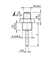 Temperature sensor with thread and head, PT100 B, 5 x 30mm, G 3/8, -30….130°C, TSP-1PAG30305MZ Sick