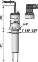 RCM-401-3 Nivoswitch līmeņa slēdzis; vibrācijas tipa; vīnte 1" ; 125mm garums; 3-vadu; paredzēts šķidrumiem