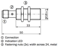 IME18-08BPSZC0K indukt sens. DC10-30V,PNP,NO,Sn=8mm, ar konekt.M12, flush, korpus 50 mm