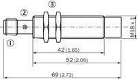 Induktīvais sensors IME18-12NPSZC0SS33 DC10-30V, PNP, NO, Sn=12mm, ar konekt.M12, non flush, korpus 69 mm, 1114517 Sick