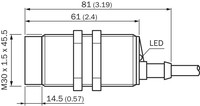 CM30-25NNP-EW1 Capacitive proximity sensor M30, Sn=25mm, NPN, NO/NC, Non-Flush, Cable 4-wire 2 m