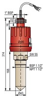 Līmeņa sensors škidrumiem Nivelco Pilotrek WPP1404M  0,3-18m; 4...20mA + HART izeja; DN 40/  1 1/2" BSP