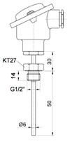 Temperatūras sensors, PT100 B, 6 x 50mm, G 1/2, -50….500°C, ET511, EVIKON