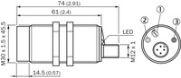 CM30-25NPP-EC1 Capacitive proximity sensor M30, Sn=25mm, PNP, NO/NC, Non-Flush, Male connector M12, 4-pin
