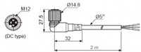Konektors ar kabeli CLD3-2, M12, 4-PIN, leņķiskais, mamma
, kabelis 2m, CLD32 Autonics