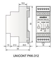 PKK-312-1, Unicont relejs, iestatāms līmeņa kontrolieris ar 1-22 mA ieejas strāvu un sensoru barošanu.
Izeja: SPDT (pārslēdzošais), potenciāli brīvs relas, 250 V, 8 A , AC1
Barošana: 230 V AC