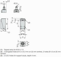 limit switch XCKD - steel roller plunger - 1NC+1NO - snap - M16, XCKD2102P16 Telemecanique