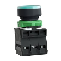 Pogas komplekts 22mm, ar atsperi NO + NC, caurspīdīga zaļa, ar LED apgaismojumu XB5AW33B5 Schneider Electric