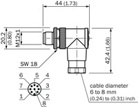 Konektors STE-1208-W, 8 PIN, paps leņķiskais, 2A, 30V, 6…8mm, M12, IP67, 2092036 Sick