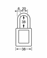 Sarkana Zenex termoplastiska drošības piekaramā atslēga, 38 mm plata ar 38 mm augstu skavu, ar atšķirīgu atslēgu - atslēga saglabājas, 410RED Master Lock